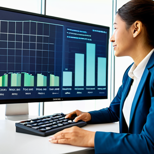 Home 11 A professional female career counselor, fully clothed in a modest business blazer and trousers, is sitting at a sleek desk in a bright, modern learning center. She is focused on a large interactive digital screen displaying career development data and graphs. Diverse, professional-looking individuals are blurred in the background, also engaged in learning. The room has warm, natural lighting and contemporary decor. Perfect anatomy, correct proportions, natural pose, well-formed hands, proper finger count, professional photography, high resolution, detailed, high quality, safe for work, appropriate content, fully clothed, professional dress, family-friendly.